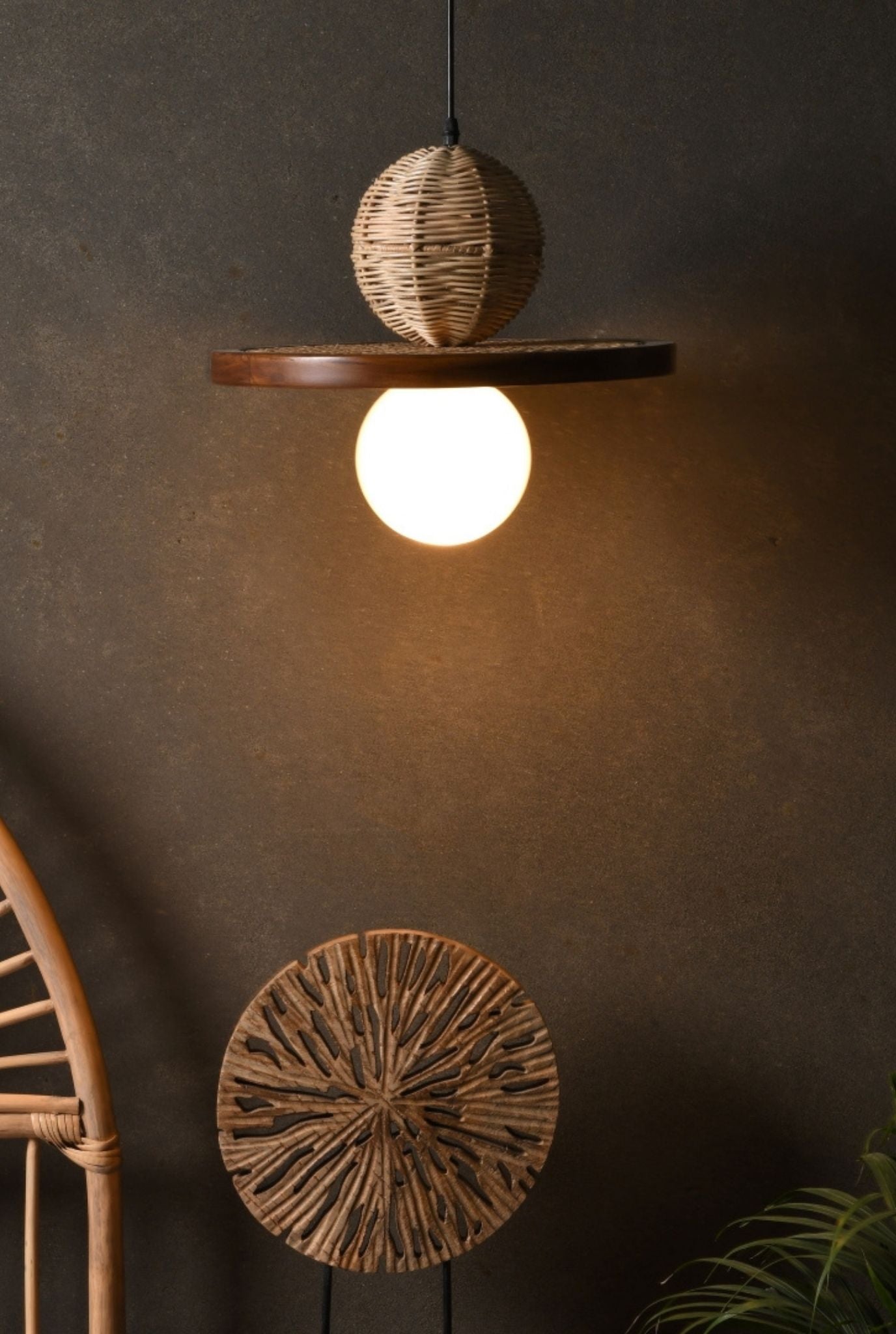 Satoi Teak Cane Pendant Lamp (Shipping Only In India)