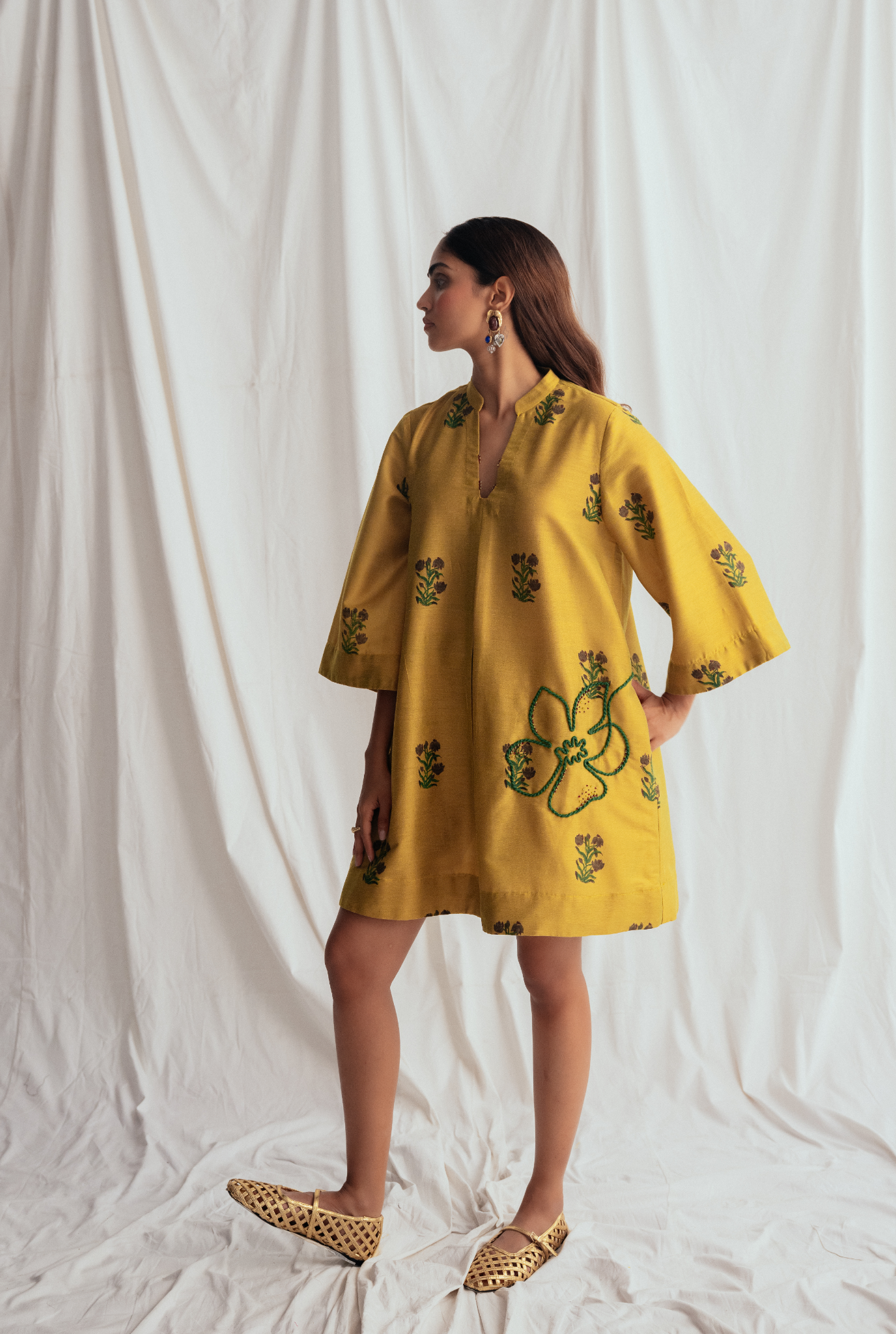 Nimbu Silk Shift Dress