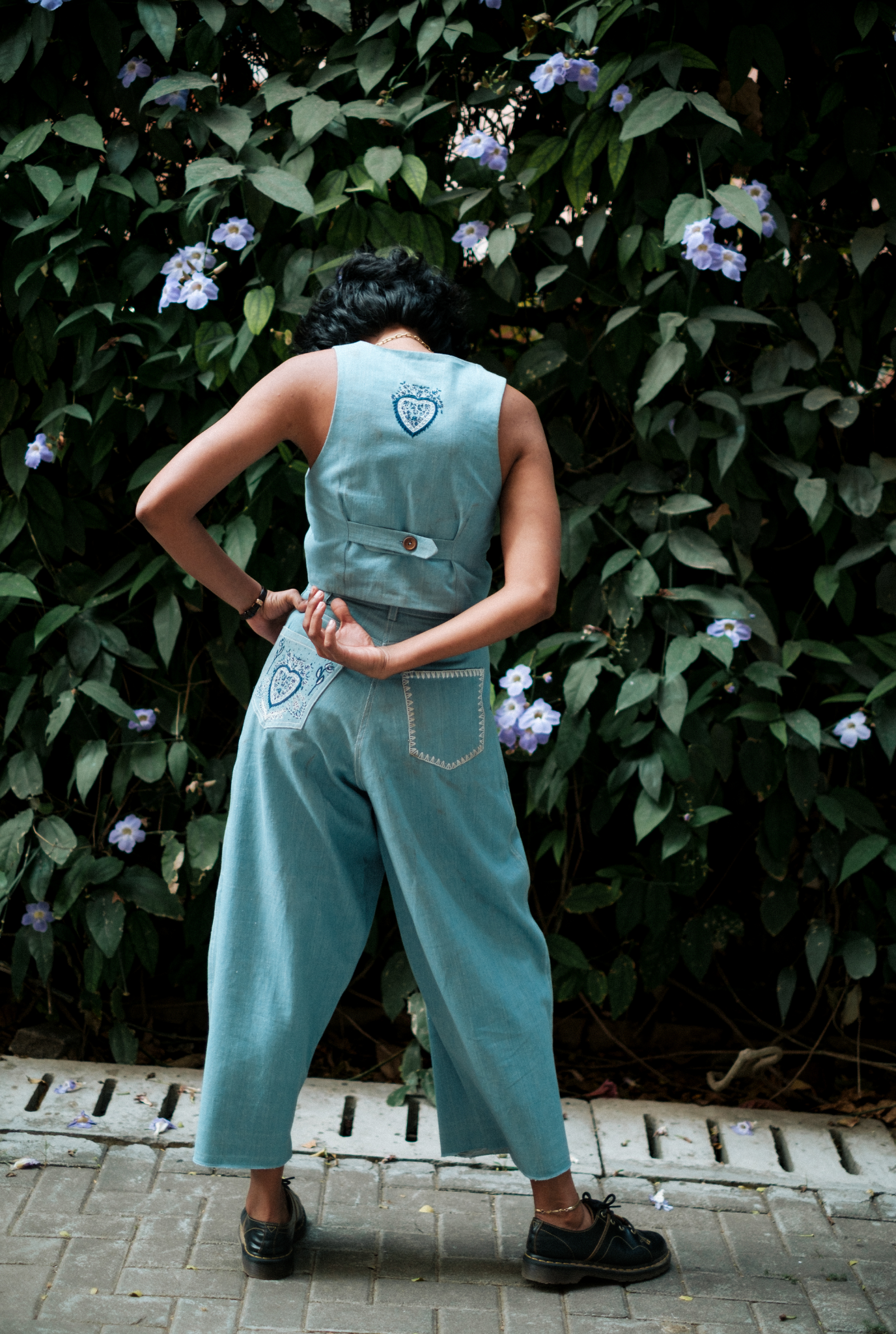 Handloom Denim Pleated Trousers