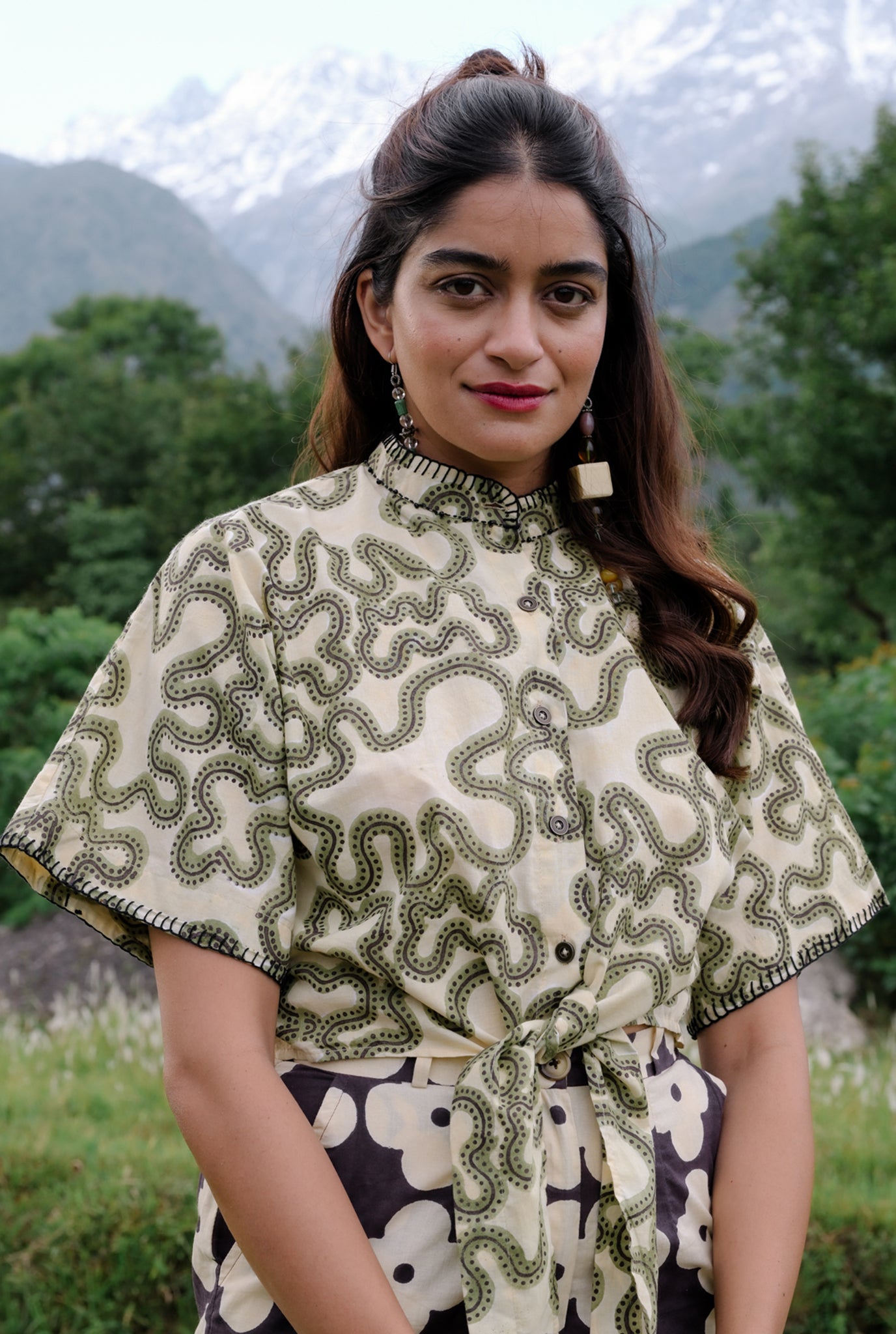 green-squiggle-print-hand-crafted-womens-shirt
