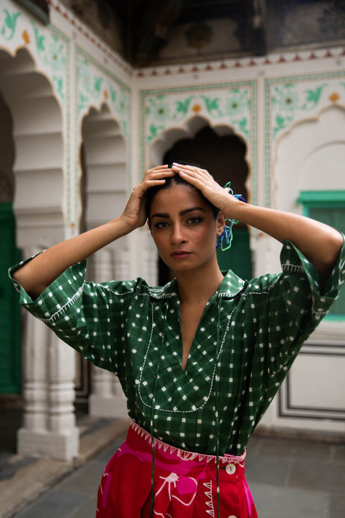 the-jodi-life-handcrafted-cotton-clothing-sustainable-fashion-green-checks-blouse