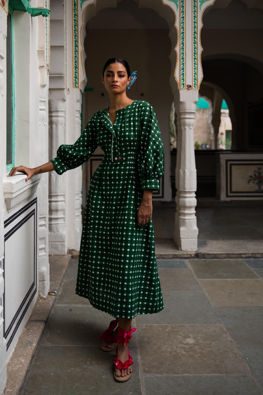 the-jodi-life-hand-crafted-sustainable-green-checks-dress