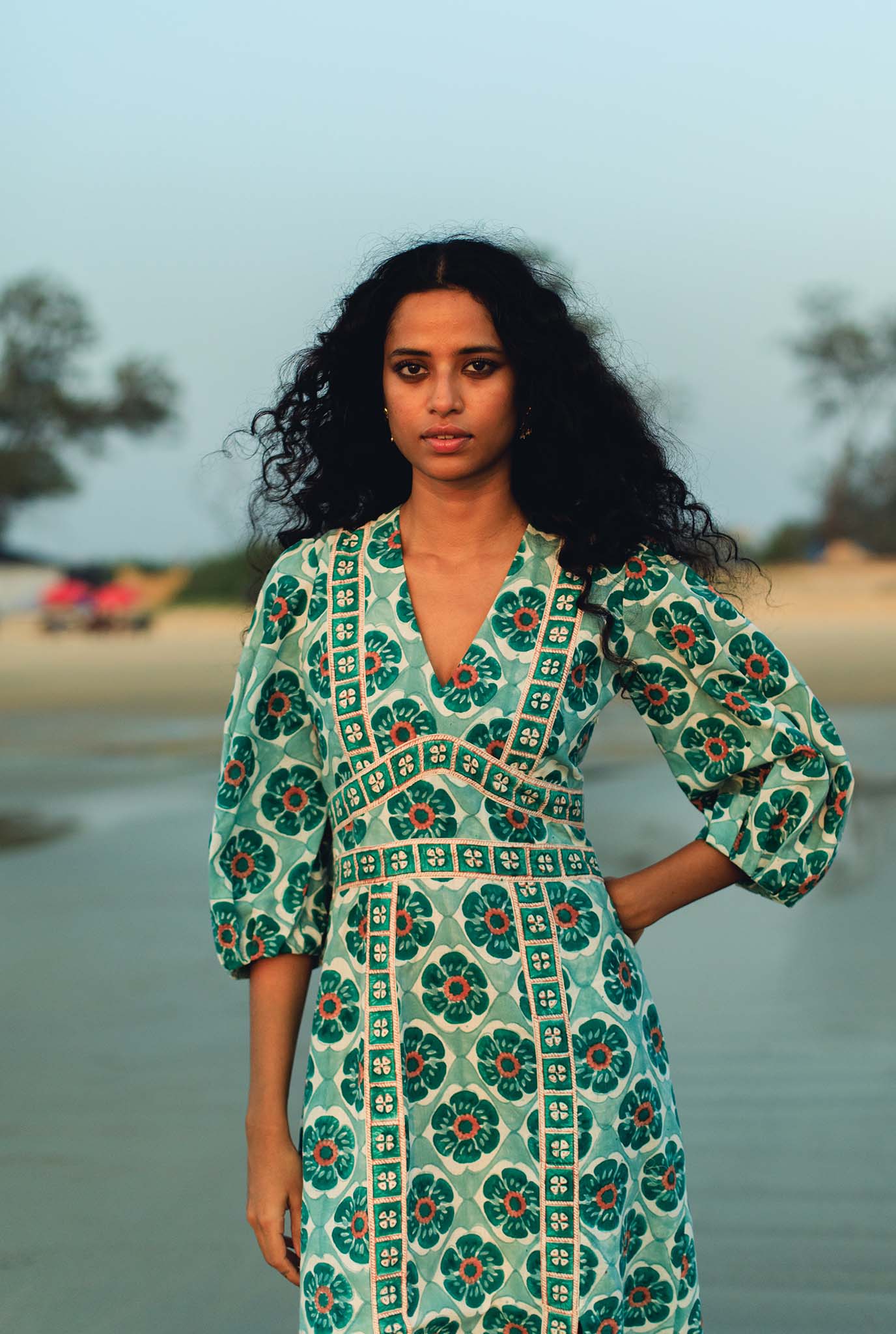 sustainable-handmade-handcrafted-jodi-thejodilife-block-printed-floral-tile-print-slits-blue-green-fitted-dress-summer