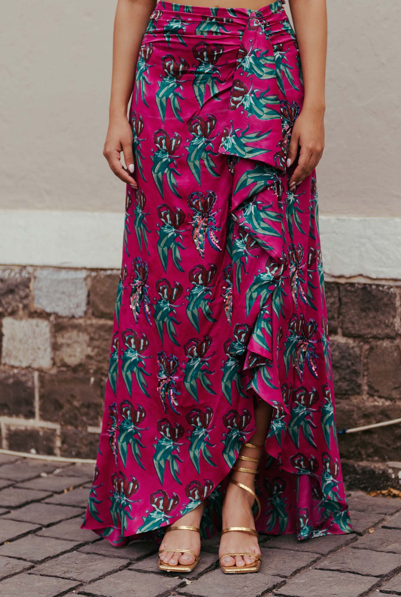 The-Jodi-Life-silk-magenta-sustainable-handcrafted-embroidery-ruffles-skirt