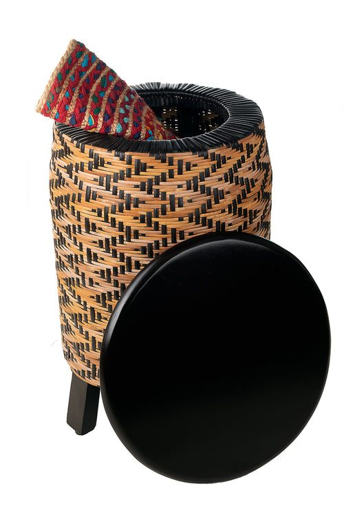 basket- storage- side table- cane weaving-teakwood frame-handcrafted-jodi