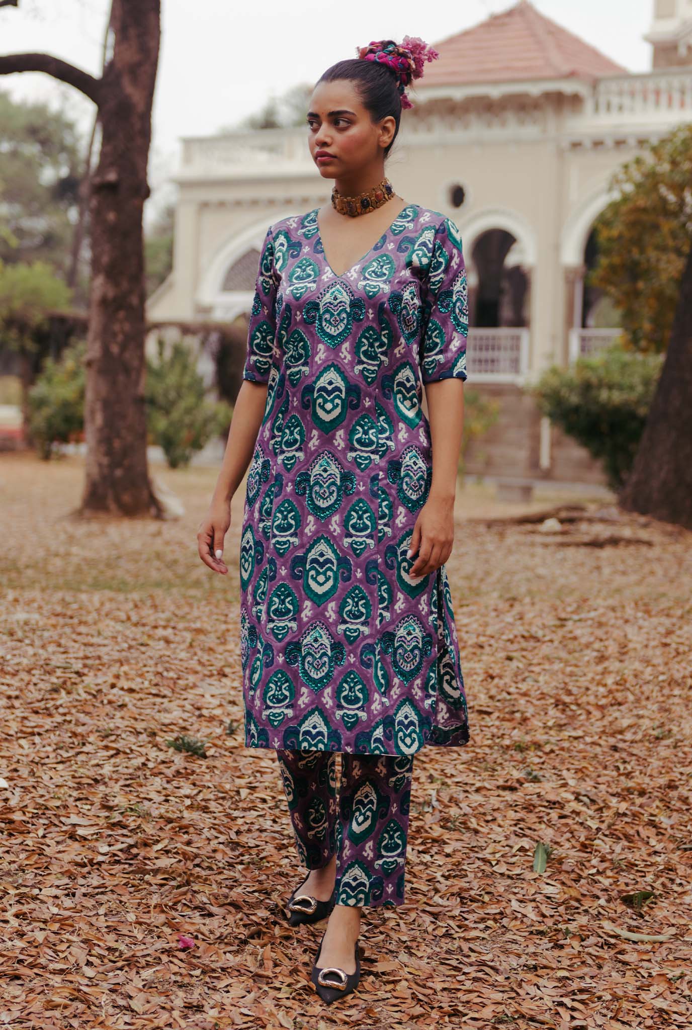 The-Jodi-Life-silk-kurta-set-hand-embroidery-sustainable-handcrafted-v-neck-set