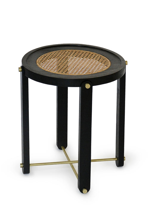 coffee table-side table-handcrafted-brass accent-black stained ash-wood-cane weaving