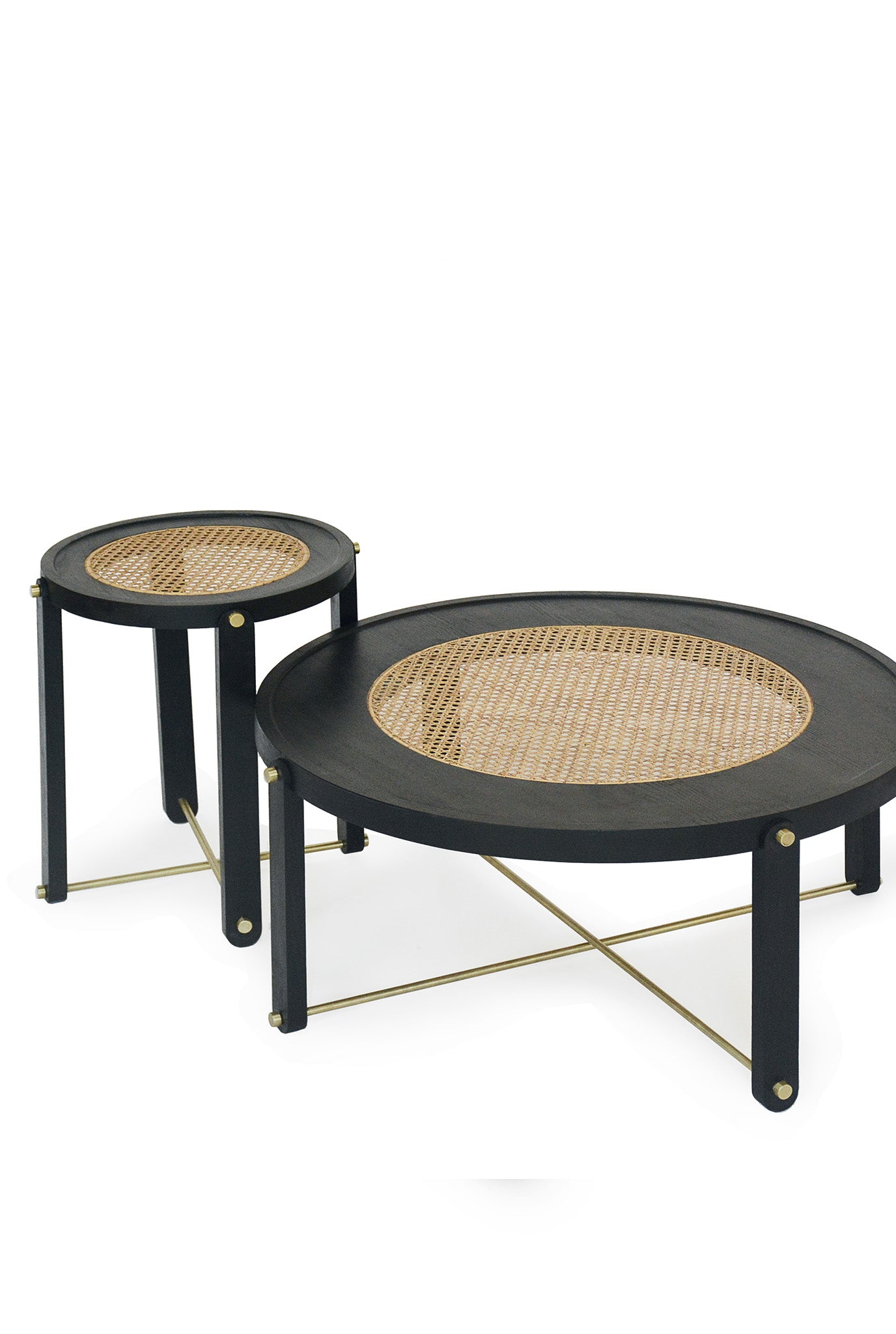 offee table-side table-handcrafted-brass accent-black stained ash-wood-cane weaving