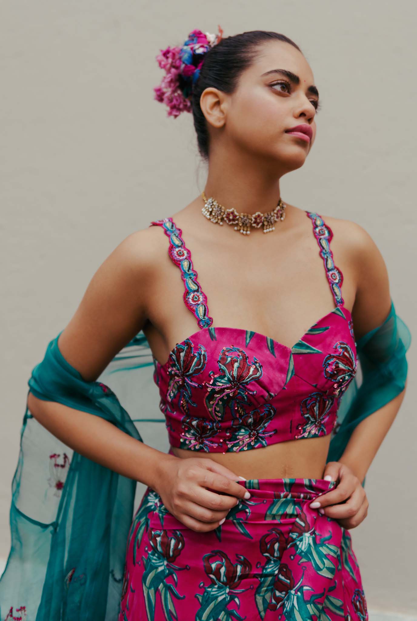 The-Jodi-Life-silk-magenta-sustainable-handcrafted-embroidery-blouse-skirt-cape