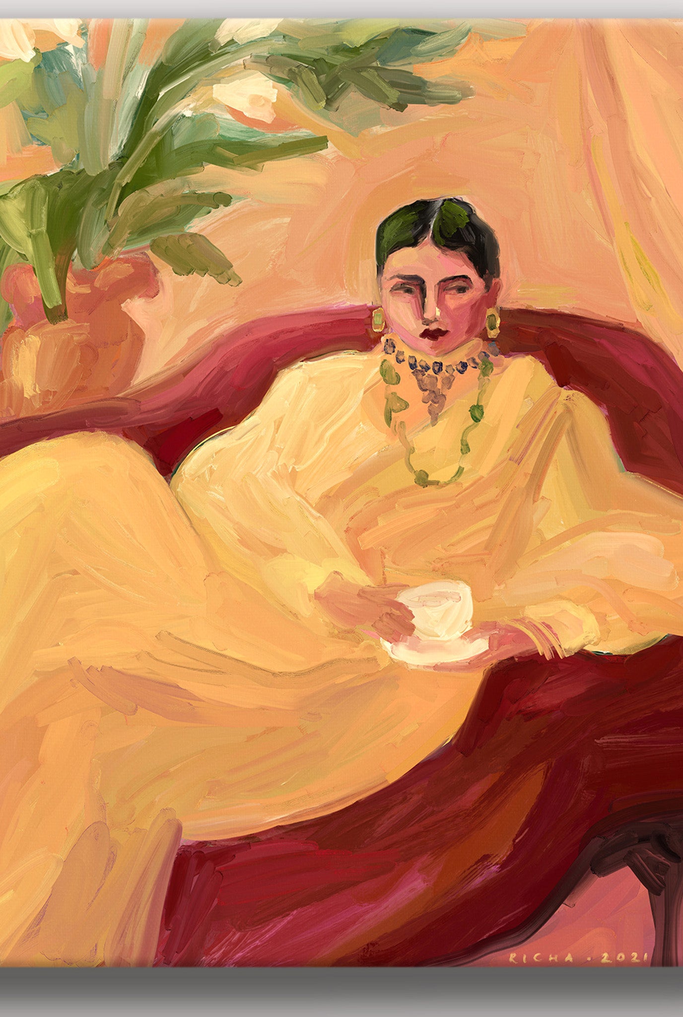Tea On The Red Sofa Art Print