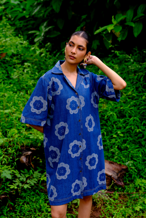 Viola Handwoven Denim Shift Dress