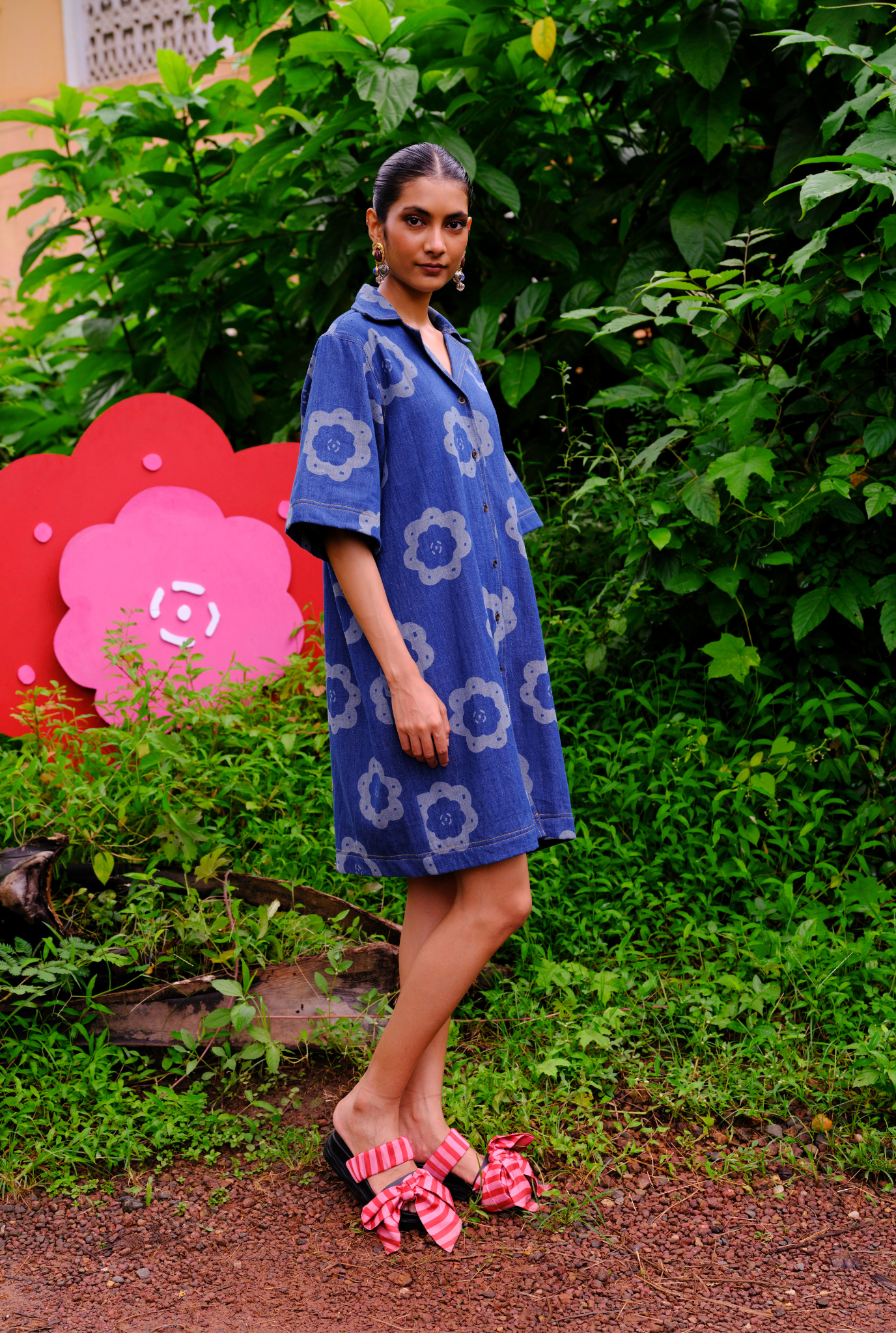 Viola Handwoven Denim Shift Dress