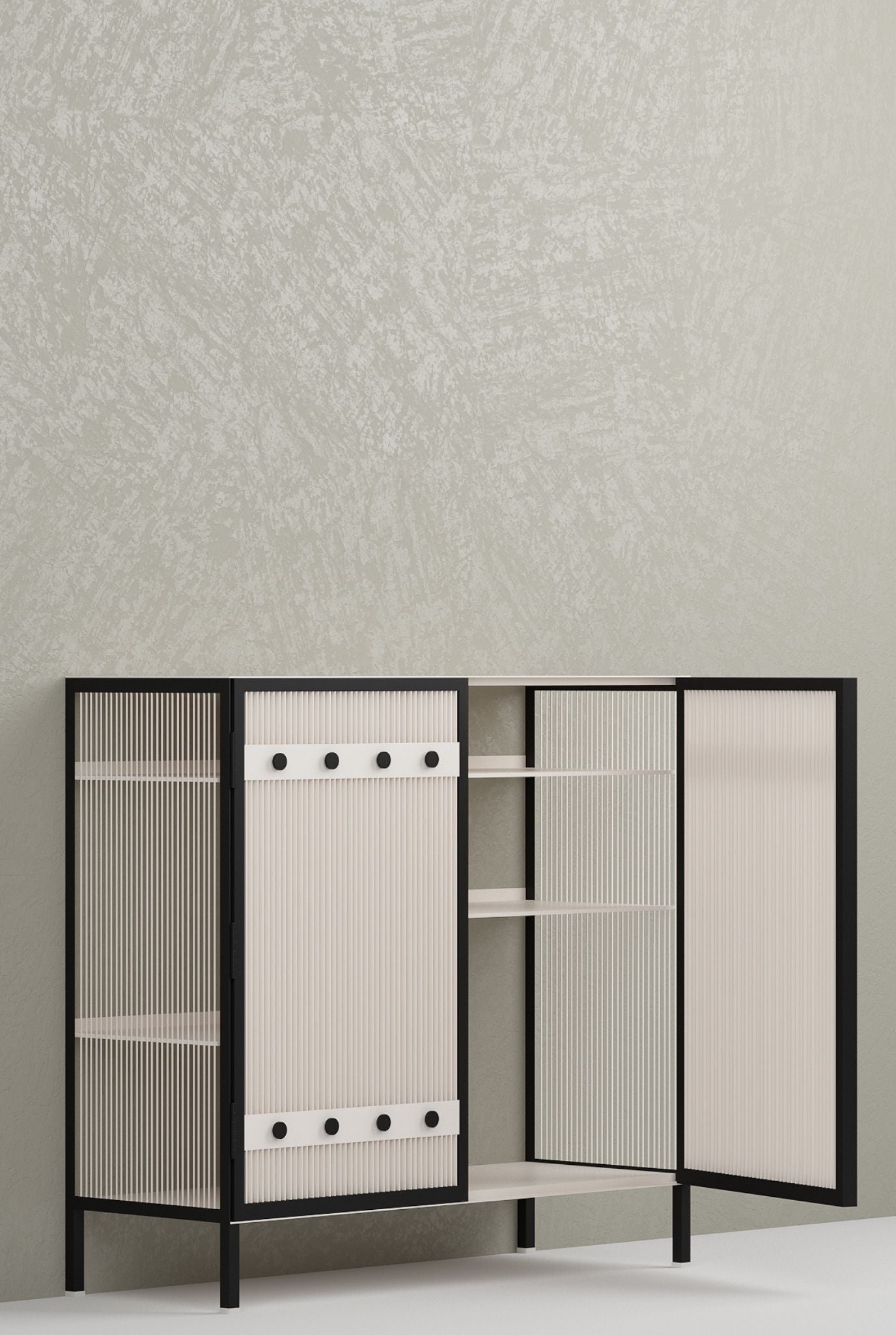 Metro Bar Metal Cabinet In Ivory and Matt Black
