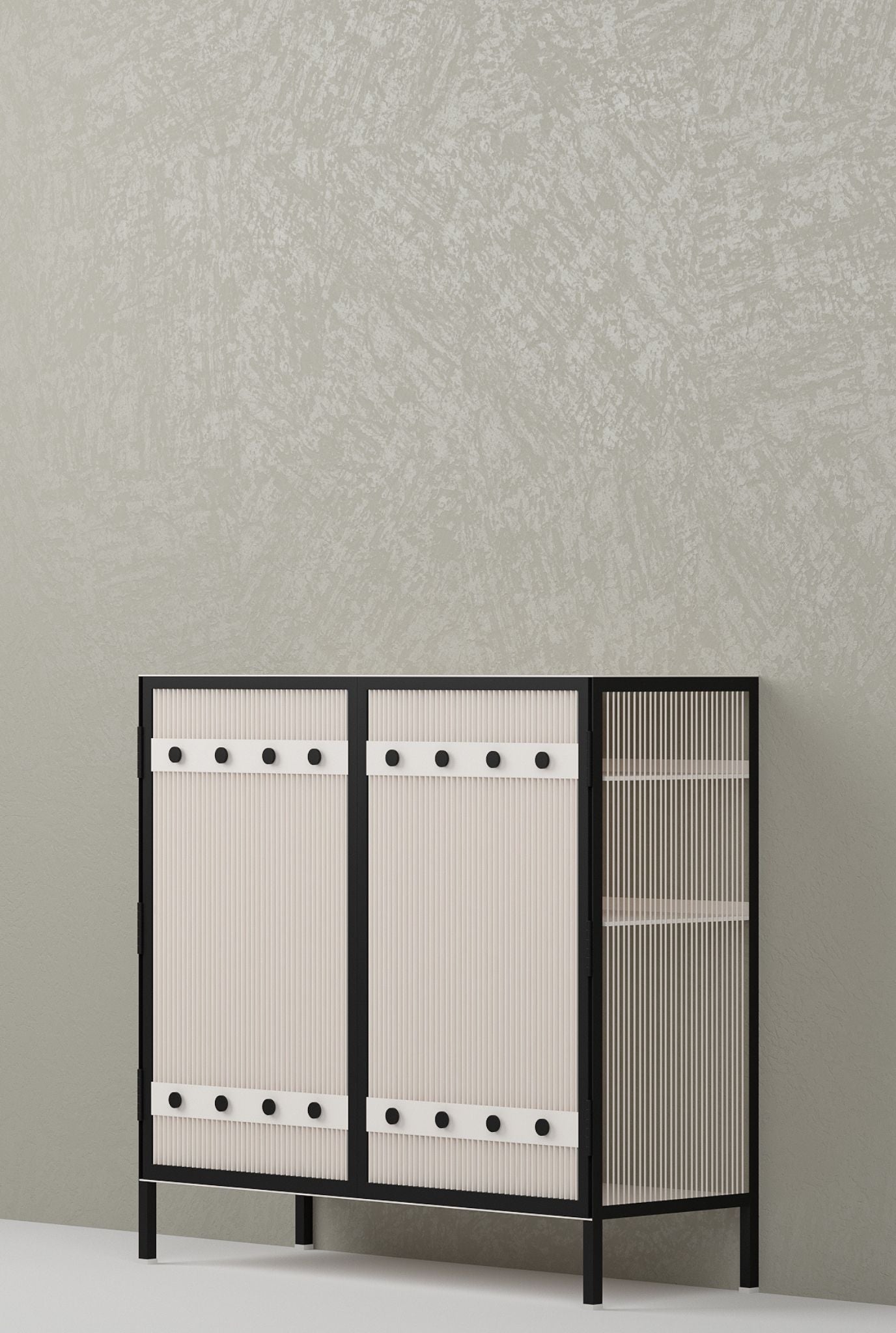 Metro Bar Metal Cabinet In Ivory and Matt Black