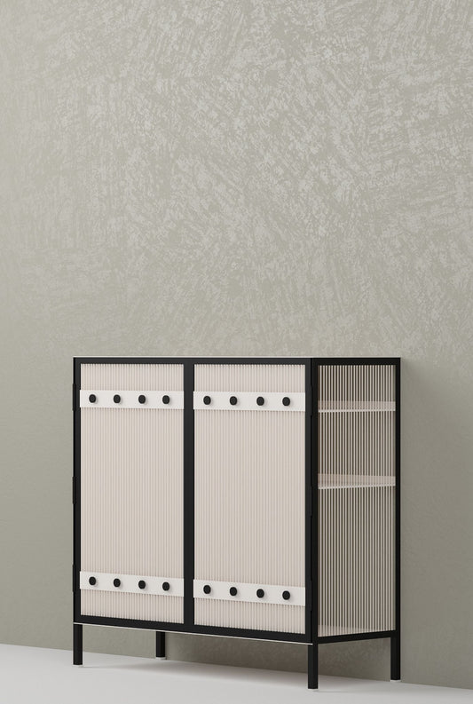 Metro Bar Metal Cabinet In Ivory and Matt Black