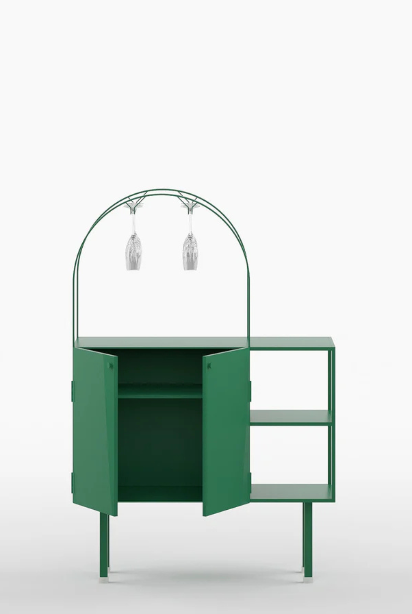 Curio Modern Minimalist Metal Bar Cabinet in Emerald Green Colour