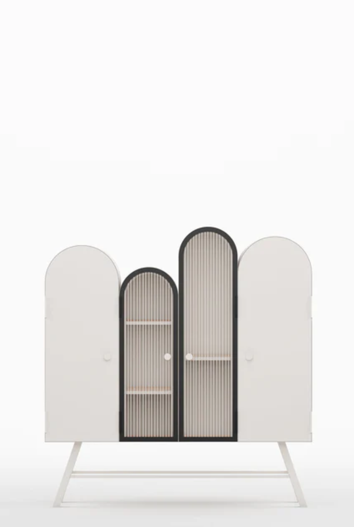 Four Arch Contemporary Metal Cabinet in Ivory and Matt Black