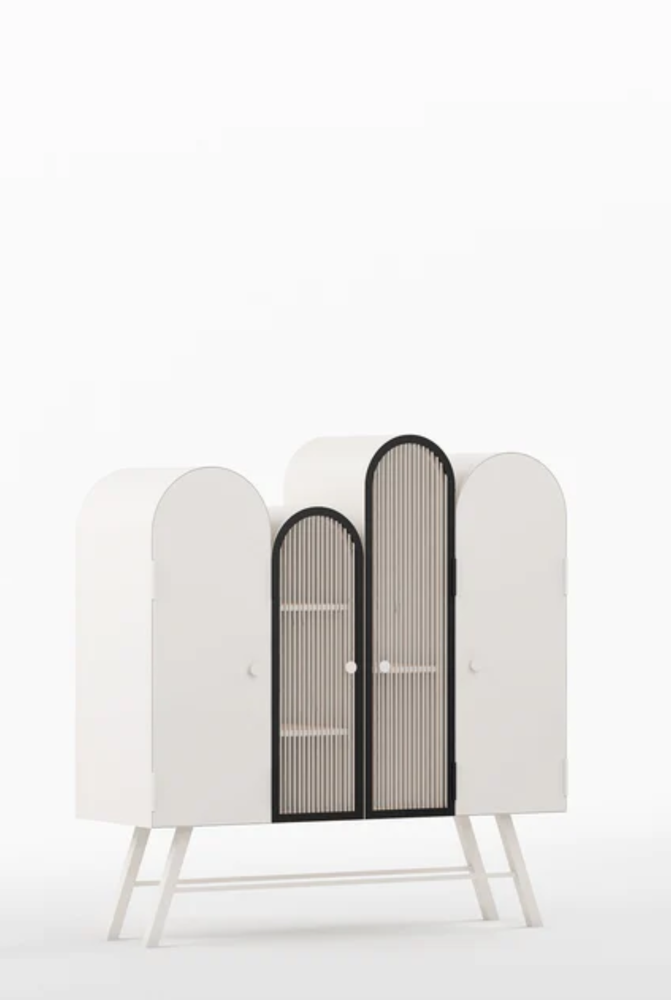 Four Arch Contemporary Metal Cabinet in Ivory and Matt Black