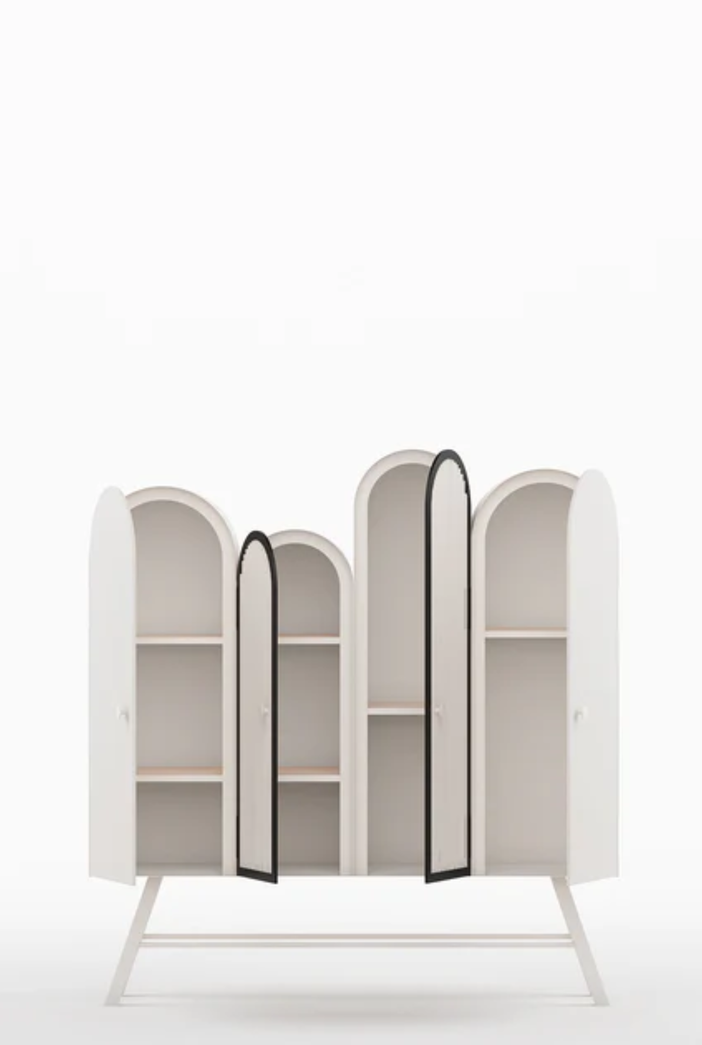 Four Arch Contemporary Metal Cabinet in Ivory and Matt Black