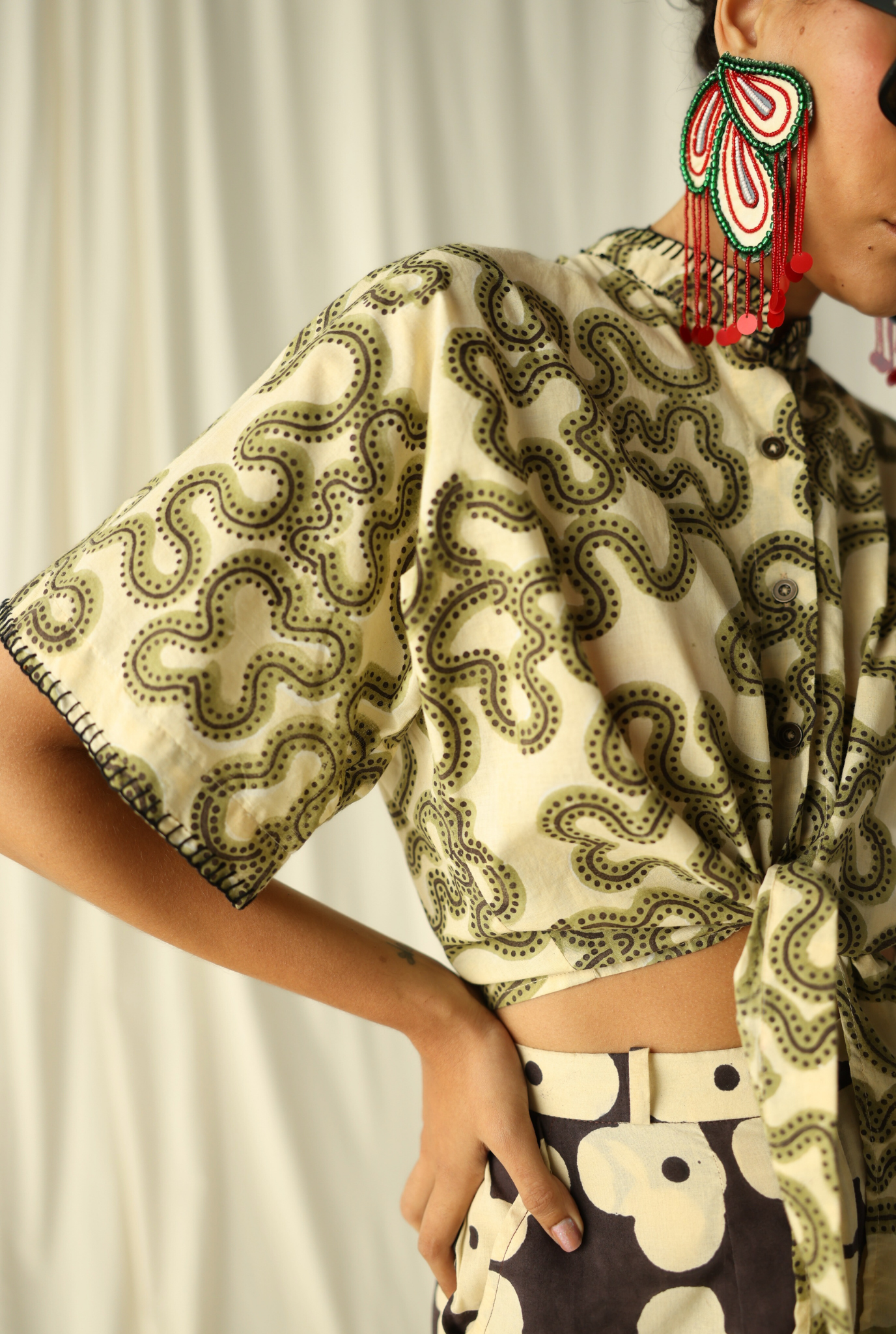green-squiggle-print-hand-crafted-womens-shirt