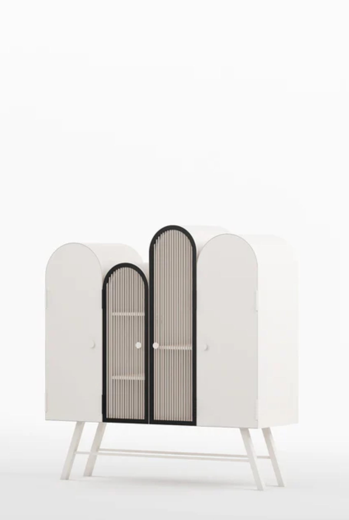 Four Arch Contemporary Metal Cabinet in Ivory and Matt Black