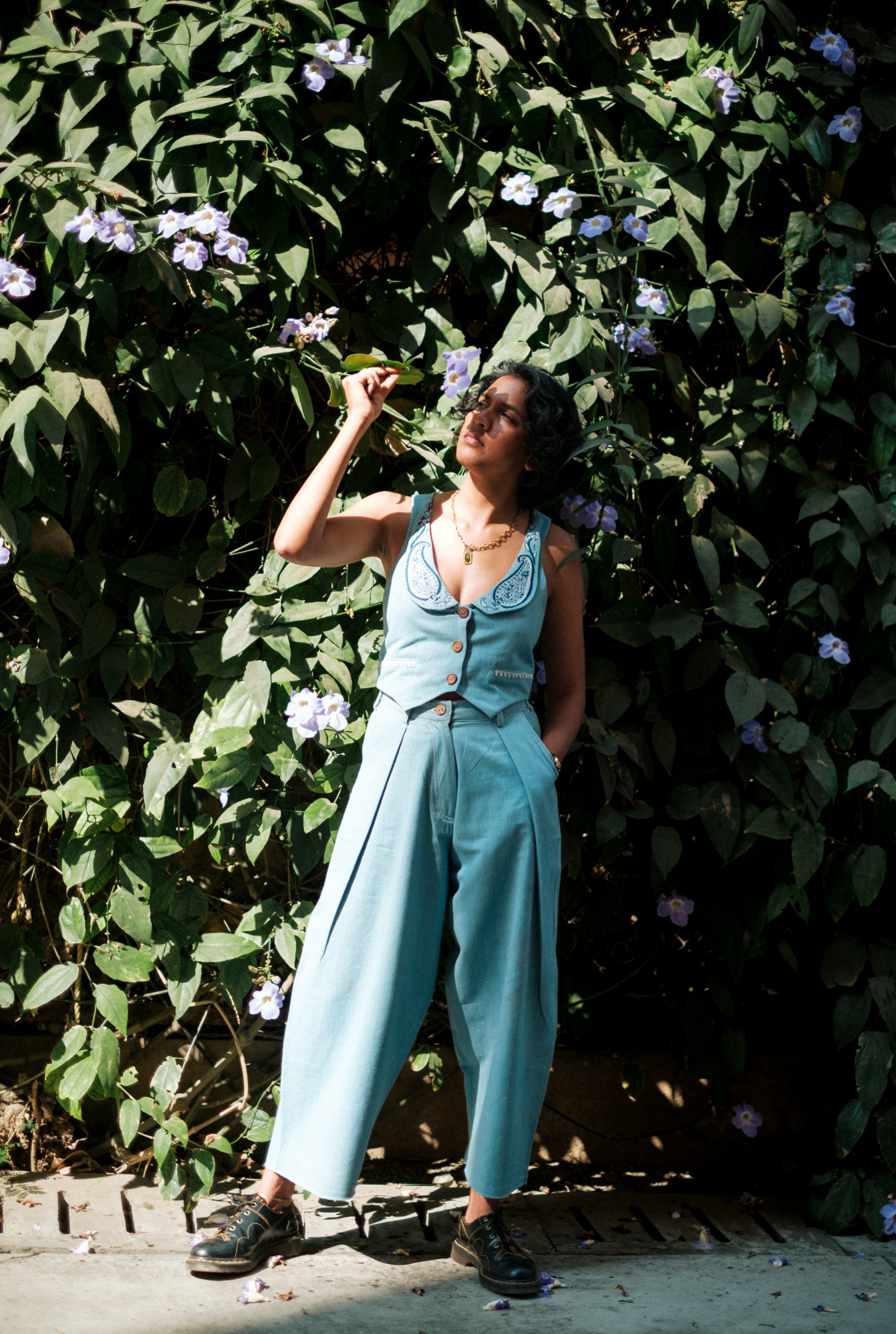 Handloom Denim Pleated Trousers