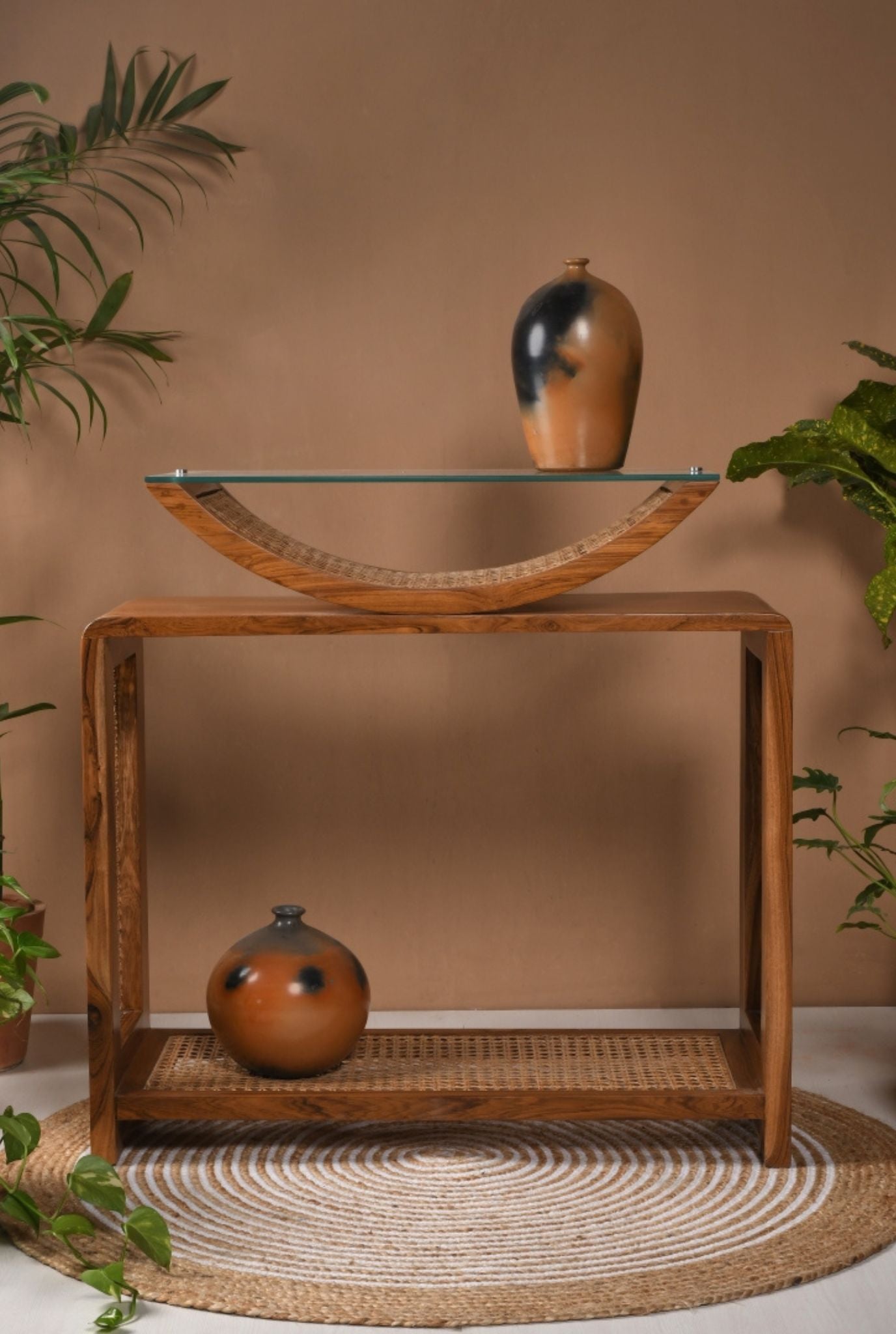 Arch Cane Teakwood Console Table (Shipping Only In India)