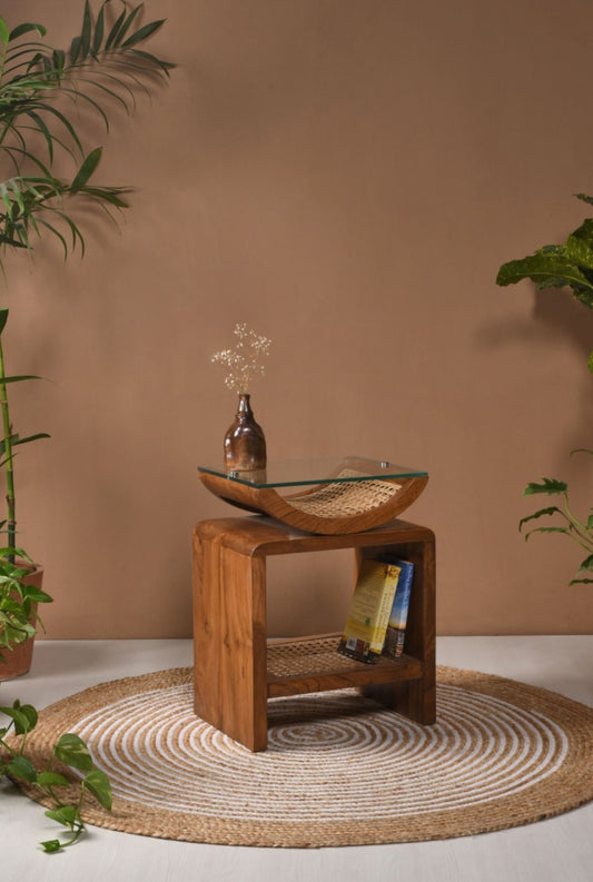 Arch Cane Teakwood Side Table (SHIPPING ONLY IN INDIA)