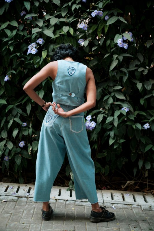 Handloom Denim Pleated Trousers