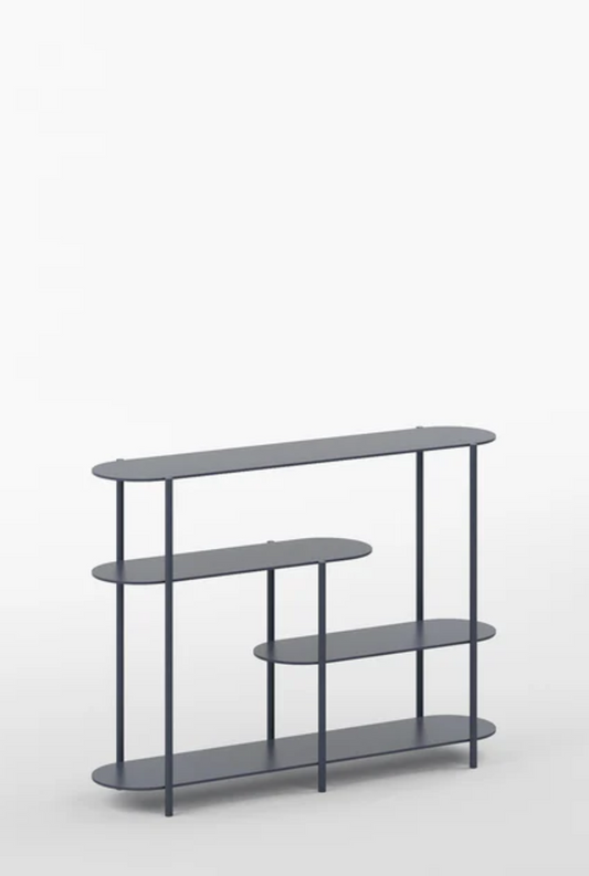 Oval Minimalist Modern Metal Console Entryway Table in Graphite Grey Colour