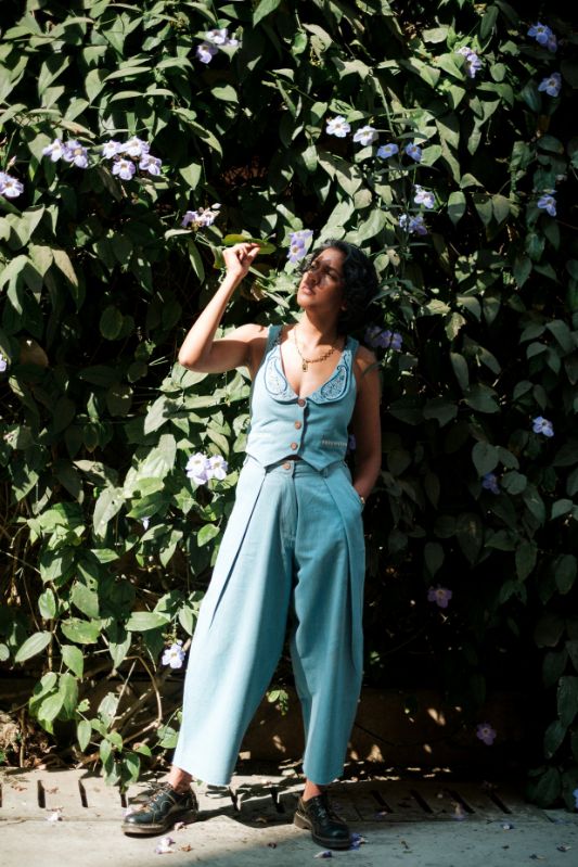 Handloom Denim Pleated Trousers