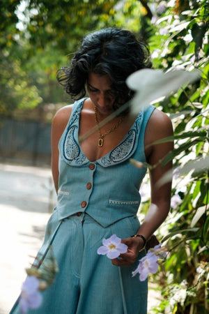 Handloom Denim Koti Waistcoat