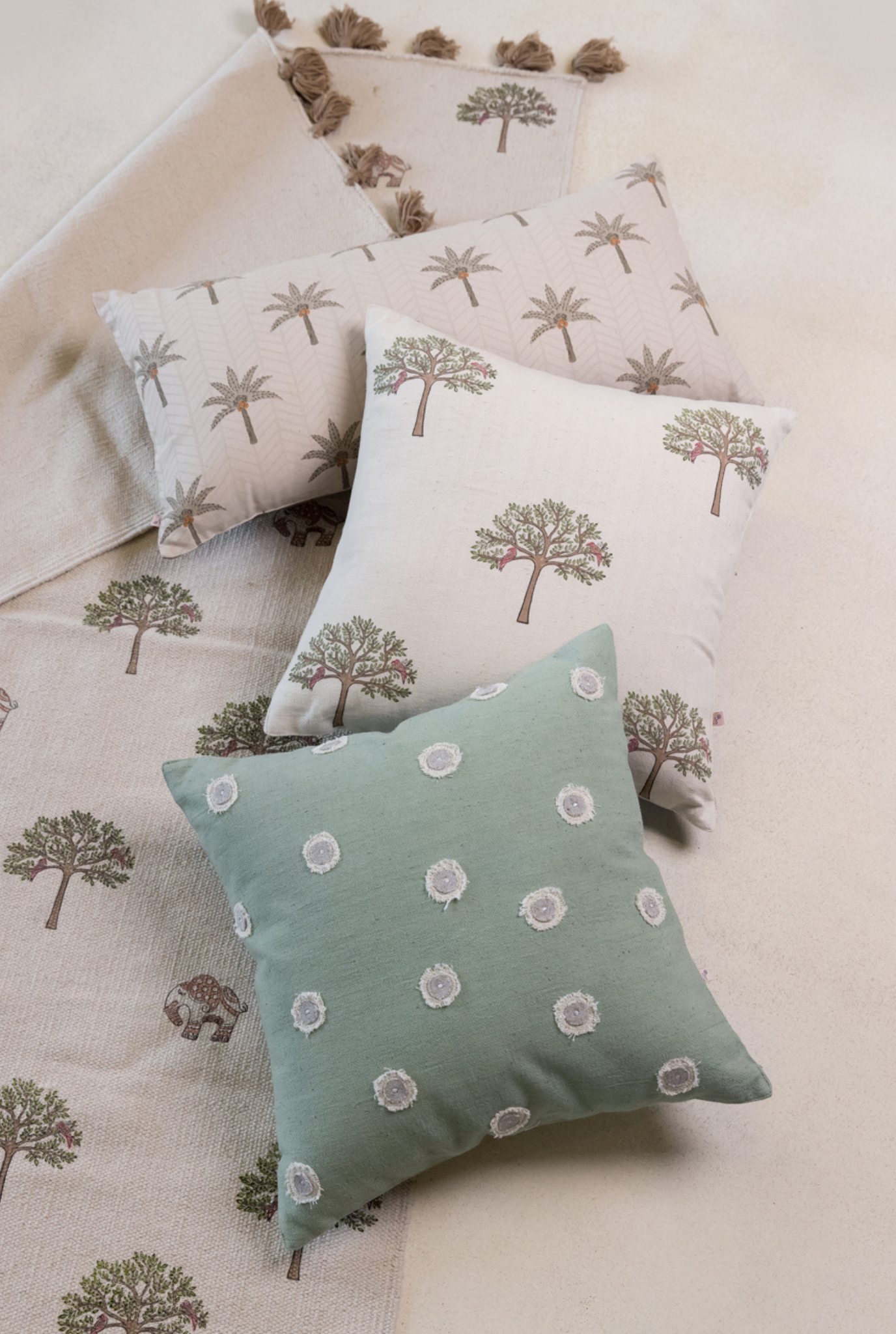 Punto-Platonic Embroidered Cushion Cover in Green Grey