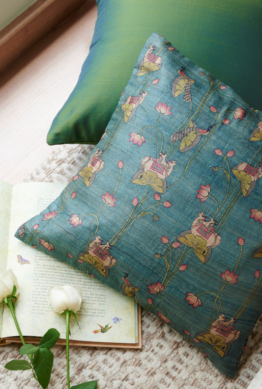 Radiant Teal Silk Cushion Cover