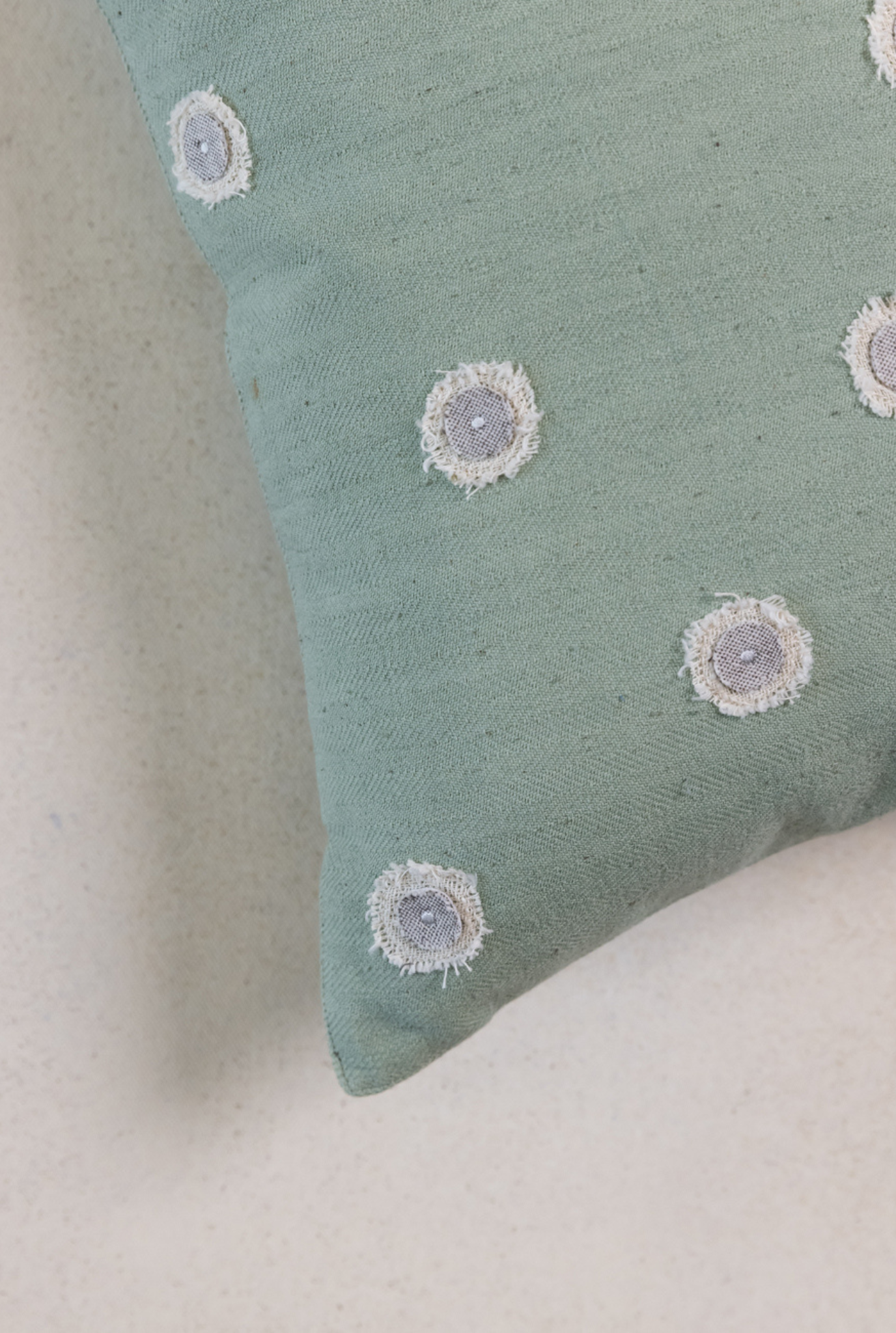 Punto-Platonic Embroidered Cushion Cover in Green Grey