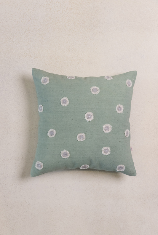 Punto-Platonic Embroidered Cushion Cover in Green Grey