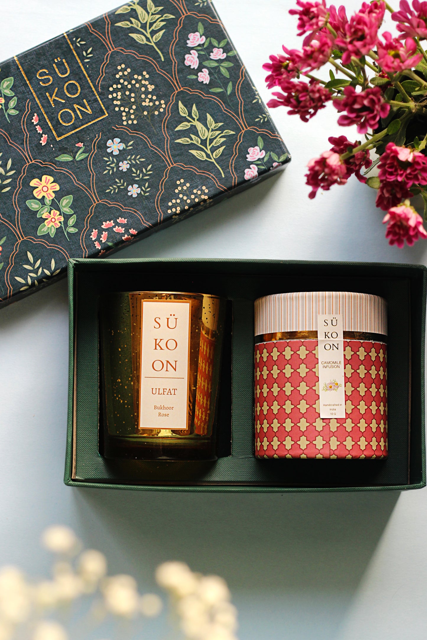Set of green tea and candle