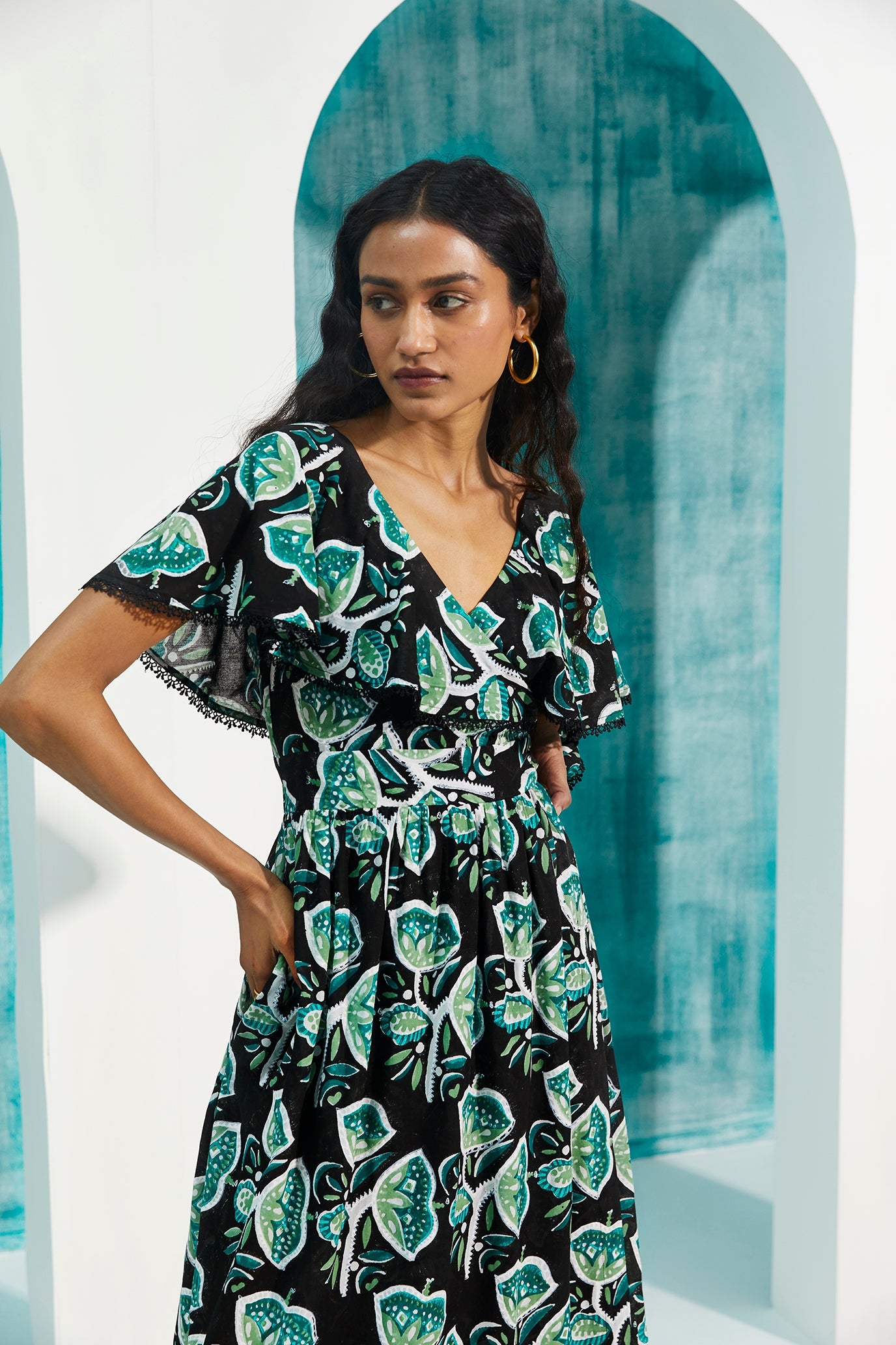 sustainable-handmade-handcrafted-jodi-thejodilife-block-printed-floral-motif-wrap-design-sailor-collar-dainty-lace-black-green