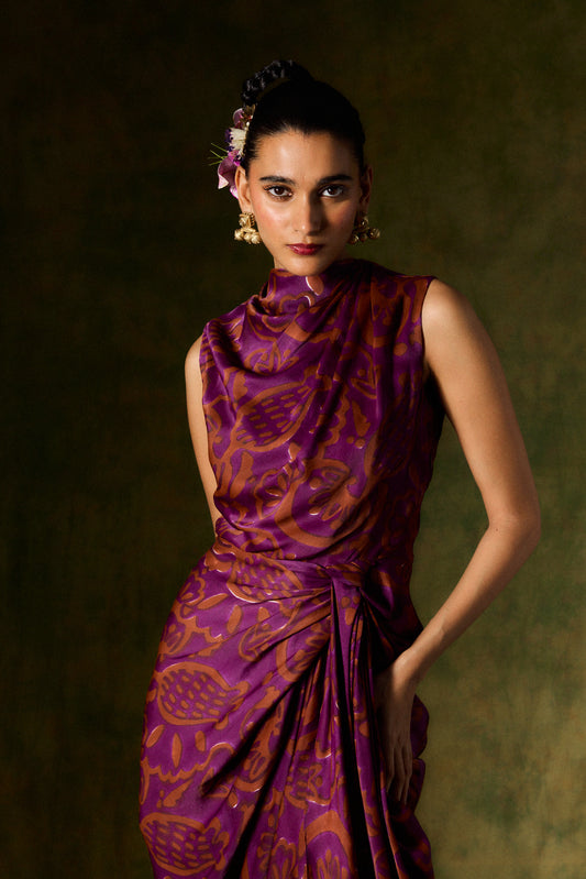 SAANJH SILK DRAPED DRESS