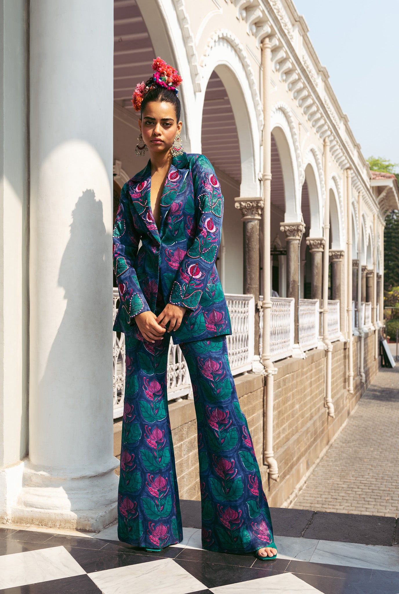 Buy Aks Sage Green Cotton Printed Blazer Trouser Set for Women Online   Tata CLiQ