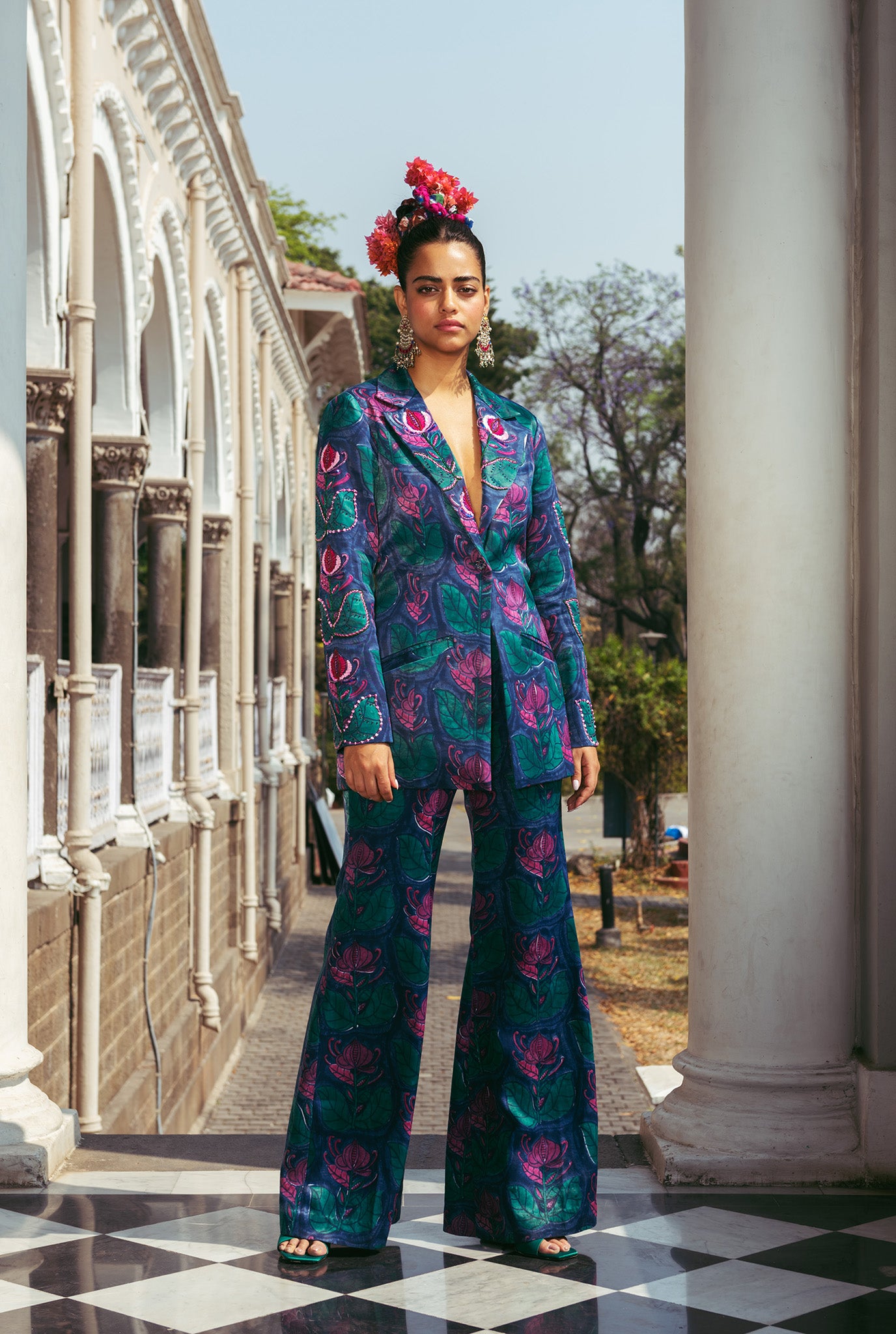 Single Breasted Blazer and Trousers Set in Peace Silk with Classic Fea   Richa Sharma Studio