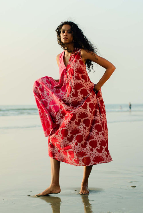 sustainable-handmade-handcrafted-jodi-thejodilife-block-printed-red-pink-dress-floral-motif