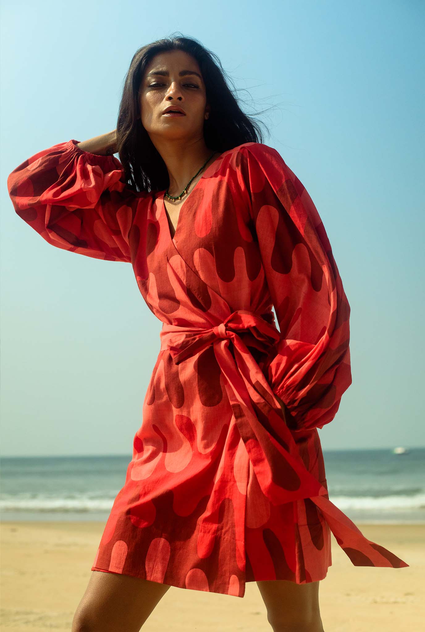 sustainable-handmade-handcrafted-jodi-thejodilife-wrap-dress-screen-printed-red-tieup