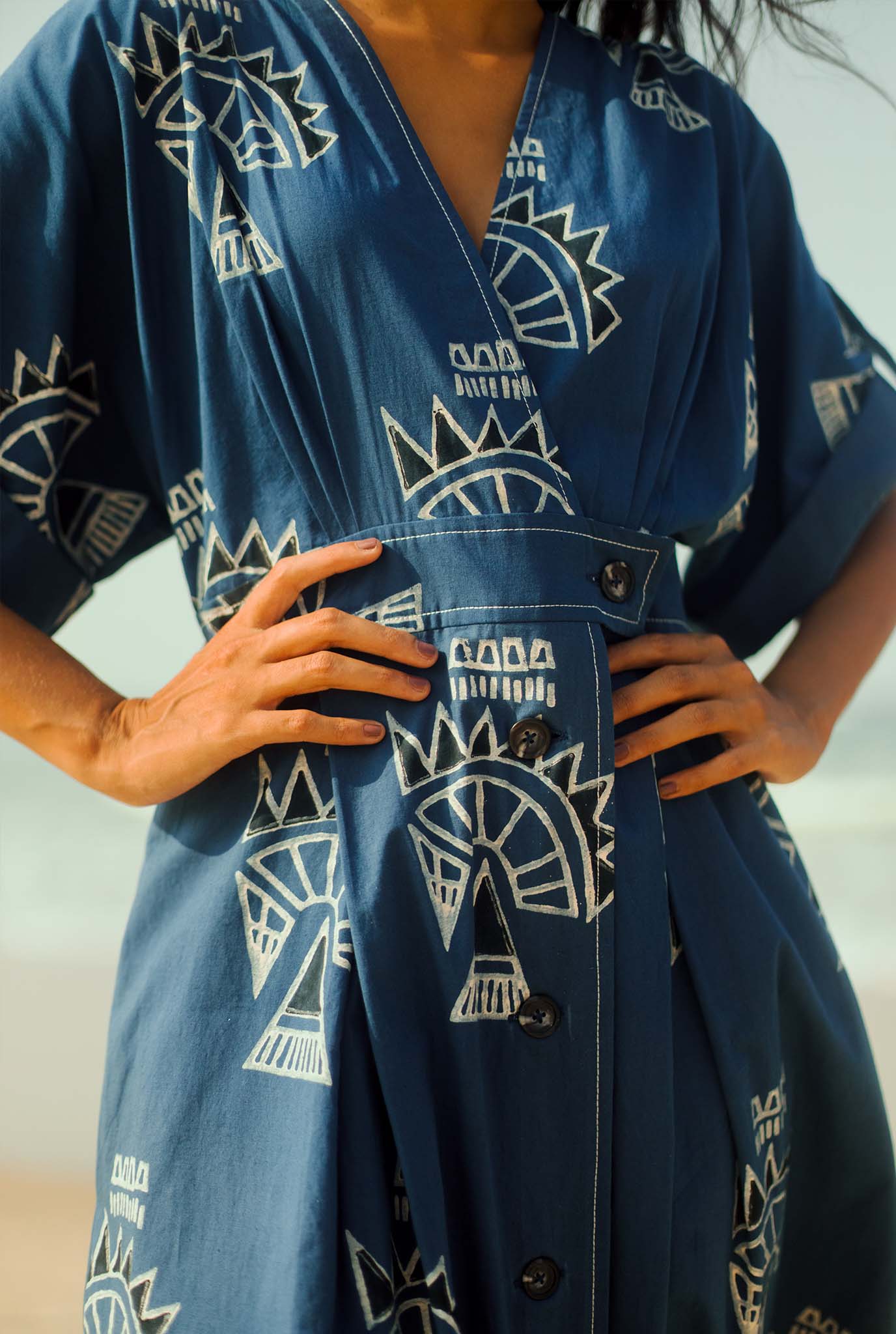 sustainable-handmade-handcrafted-jodi-thejodilife-block-printed-indigo-traditional-artisanal-technique-wrap-dress-abstract-print