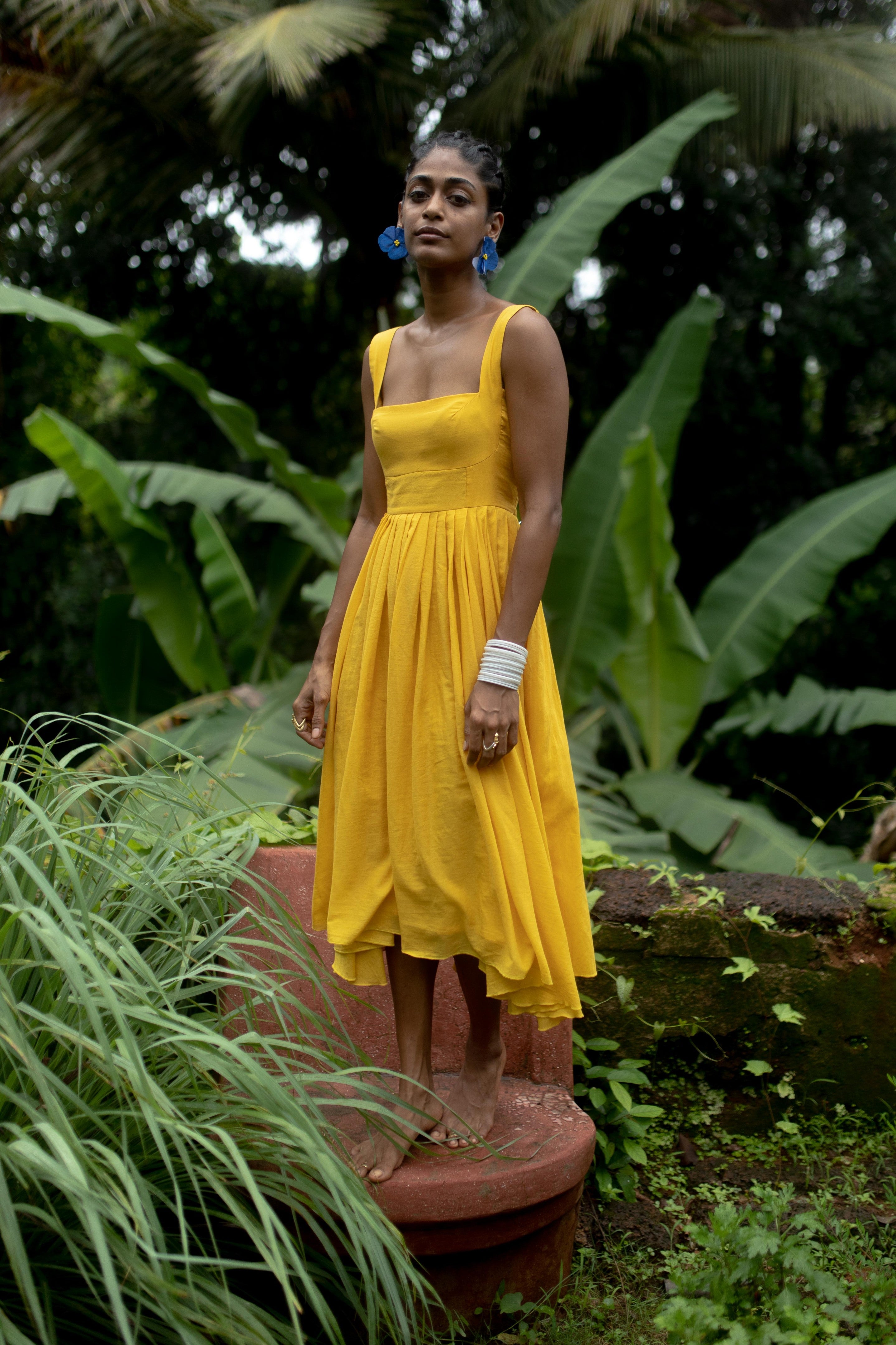 Pleated hotsell yellow dress