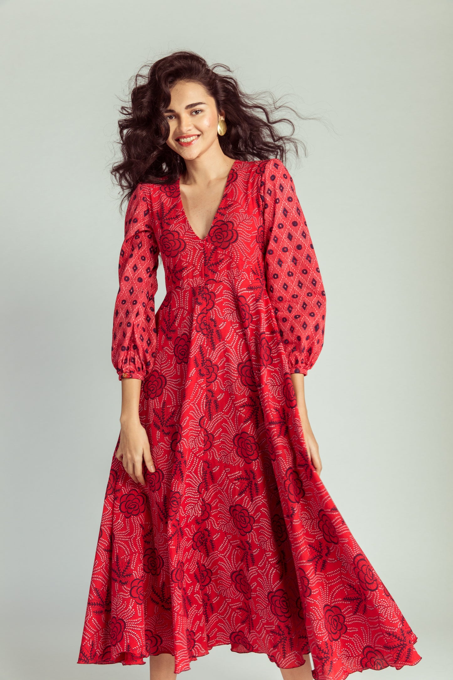 CHILLI RED FLORAL MAXI DRESS