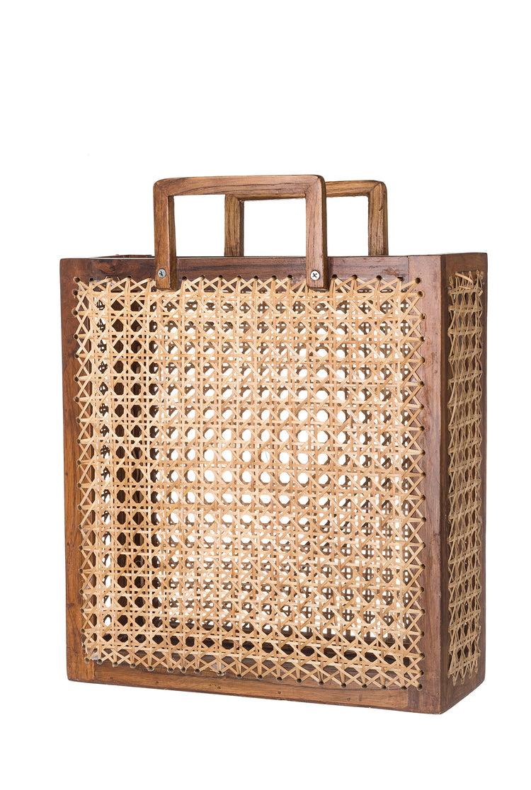 handcrafted- wood frame- cane mesh-rattan work-holder-planter-sustainable-jodi