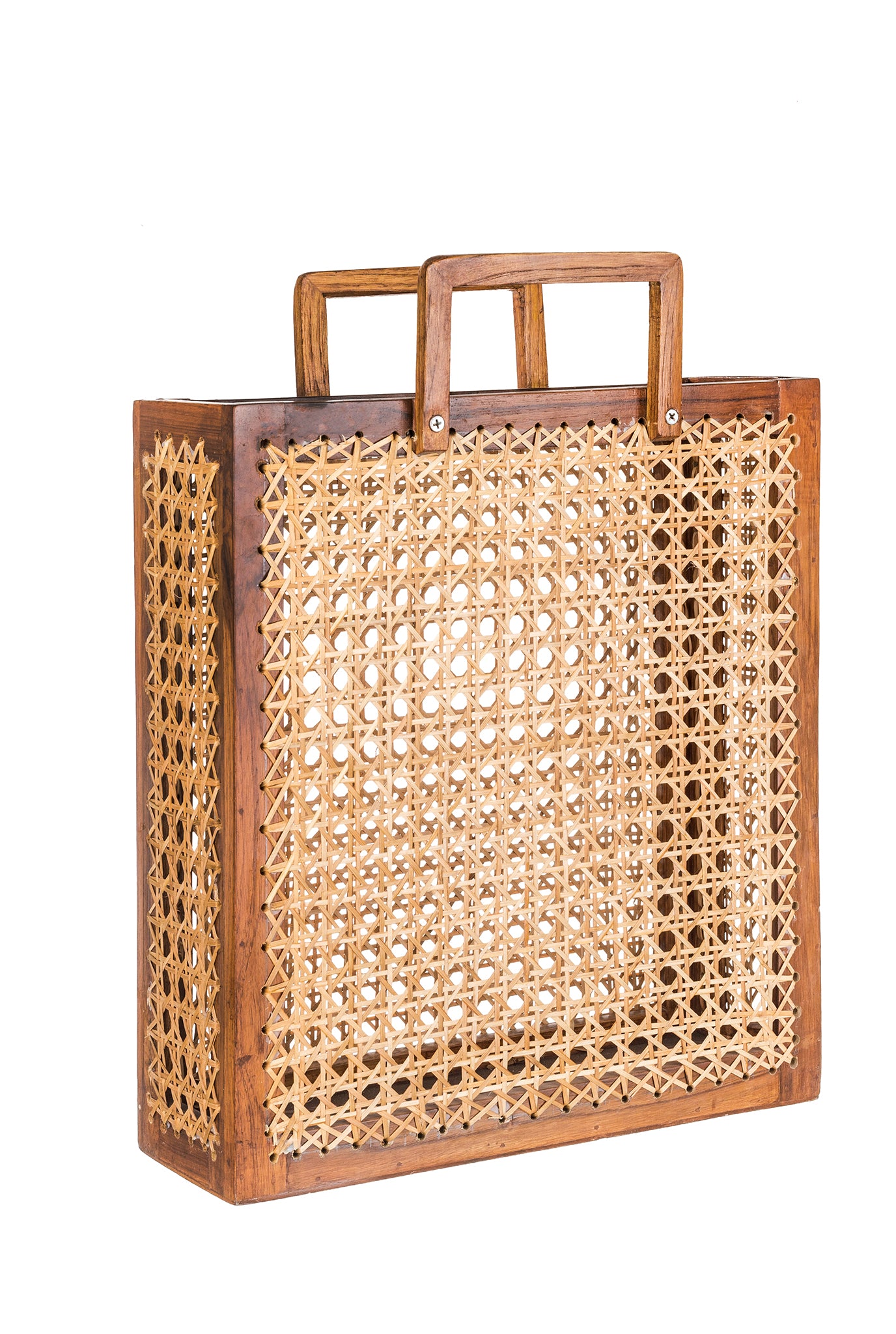 handcrafted- wood frame- cane mesh-rattan work-holder-planter-sustainable-jodi