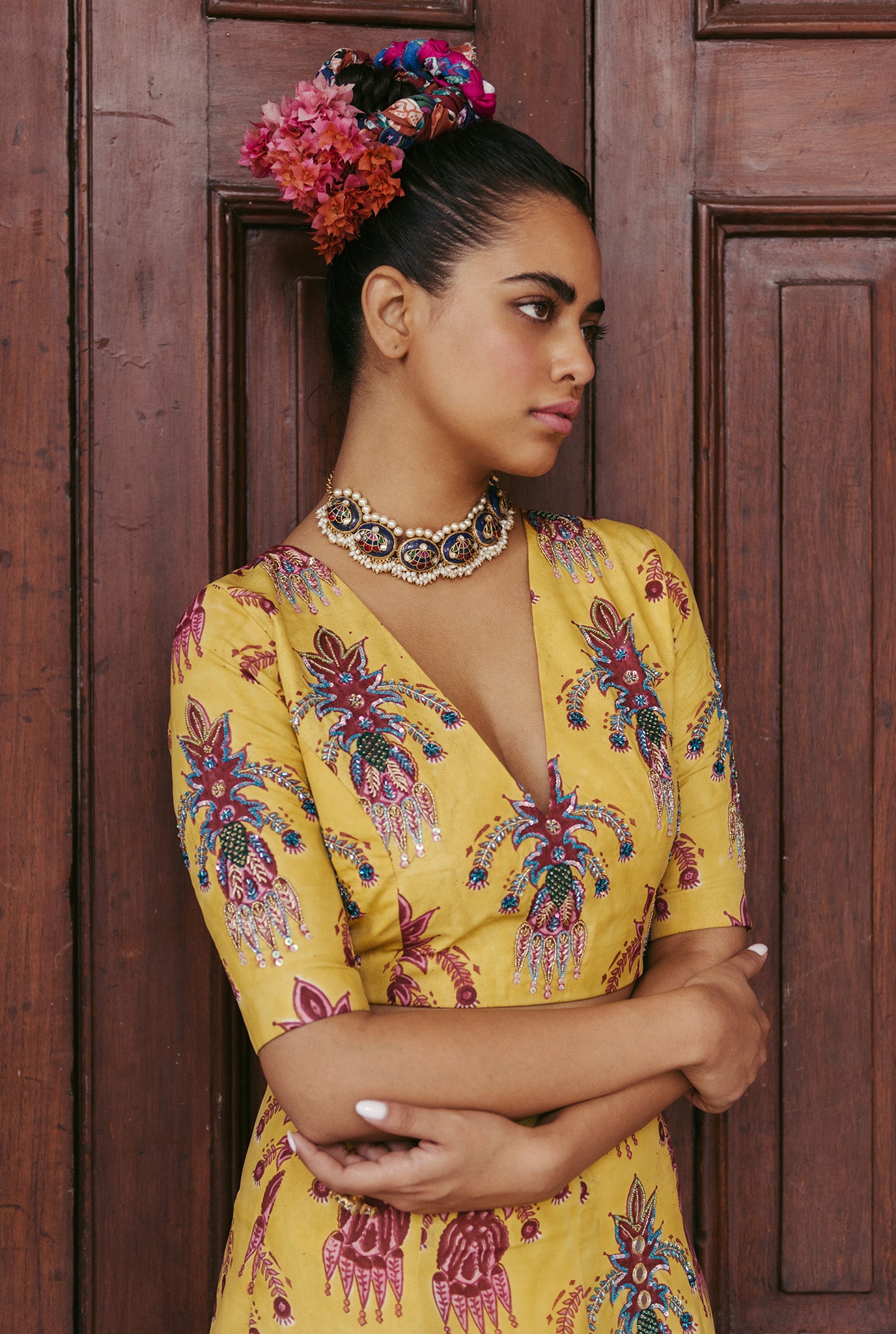 The-Jodi-Life-yellow-silk-blouse-embroidery-embellished-sequins-festive-handcrafted-sustainable-colourful