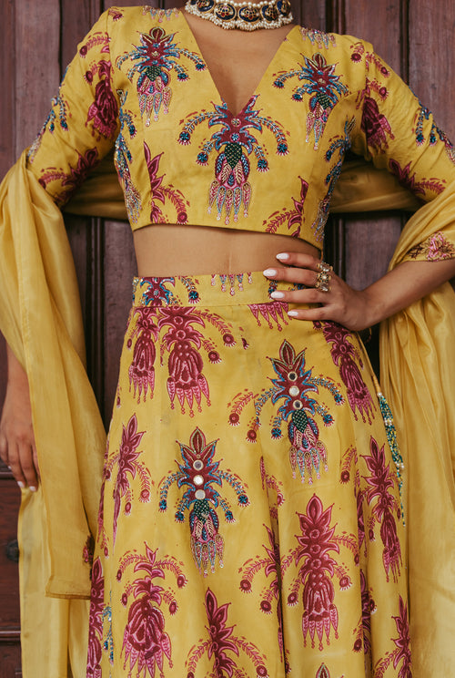 The-Jodi-Life-yellow-silk-blouse-lehenga-embroidery-embellished-sequins-festive-handcrafted-sustainable-colourful